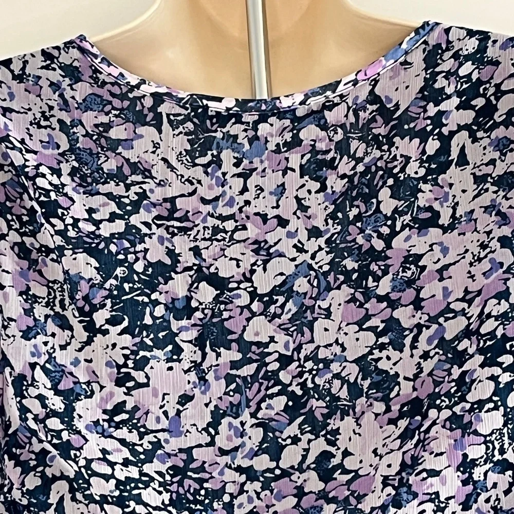 Abercrombie & Fitch Women's XS Purple Floral Sheer Sleeve Ruffle Blouse Romantic